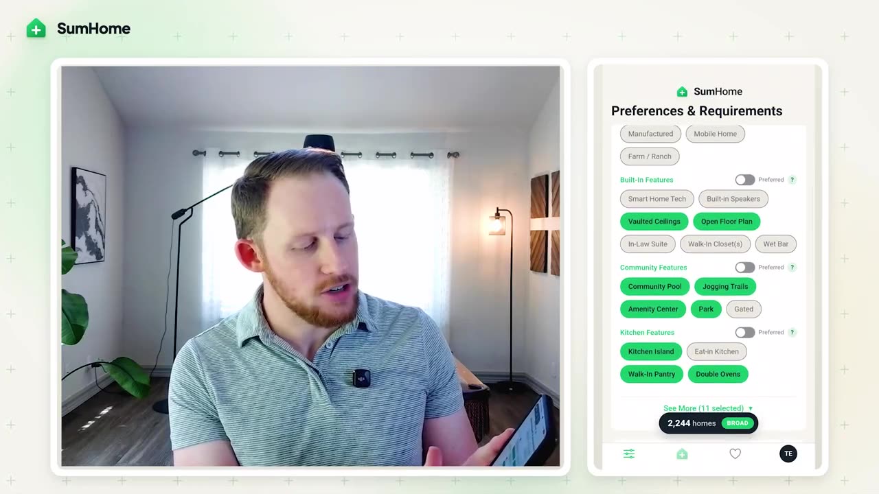 Thomas setting requirements and preferences while the live homes count updates